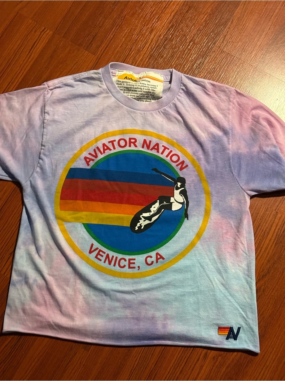 Aviator Nation Pastel Tie-Dye Venice CA Graphic Tee - Pink Lavender Blue